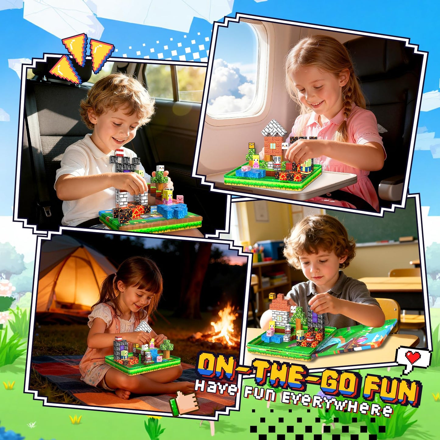 99PCS Magnetic Blocks Travel Toys, Magnet Building Blocks with Portable Metal Box, Mini Construction Travel Magnetic Tiles for Toddlers Boys Age 3-5 4-8 8-12, STEM Sensory Outdoor Travel Toys Gifts