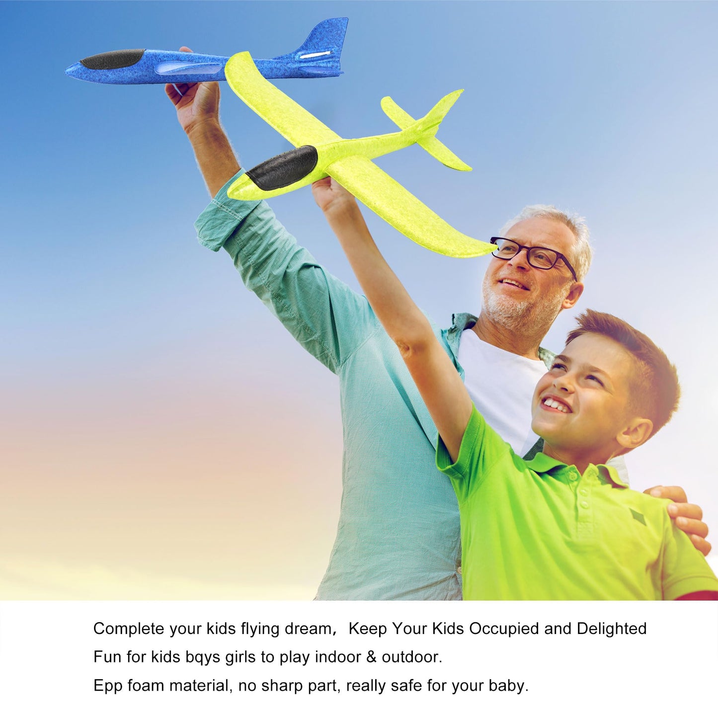 PowerTRC 4 Pack Large 17.5” Foam Airplanes for Kids, 2 Flight Modes, Styrofoam Glider Planes, Throwing Flying Foam Airplane, Outdoor Sports Game Toys, Birthday Gifts for Girls 3-12 Years Old Boys