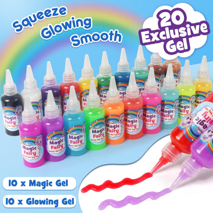 Mocoosy Magic Water Elf Toy Kit for Kids, Glow in the Dark Aqua Fairy Water Gel Kit with 20 Gel & 16 Molds, Make Your Own Squishies, Squishy Maker Set Water Pets DIY STEM Craft Kit Gift for Boys Girls