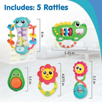 HAP-P-KID Baby Rattles Toy Set, Infant Sensory Shack and Grab Teether Rattle, Newborn Development First Learning, Baby Shower Gifts for 6 7 8 9 10 11 12 Months, 6-12 Months Teething for Boys Girls 6M+