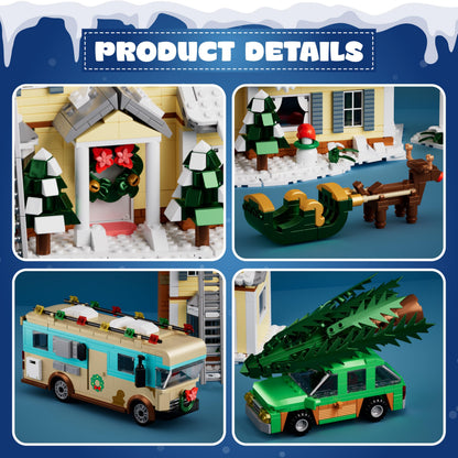 Christmas Holiday House Building Set, 5 in 1 Model Buildings Kits Snow Village & RV Toy Building Blocks Sets with LED, Xmas Decor Toys Gifts for Kids Girls Boys Ages 8+ Adults (1958PCS)