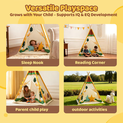 Duwenem Teepee Tent for Kids, Play Tent with Padded Mat & Star Lights, Indoor Play Tent for Girls & Boys, Pastoral Chicken