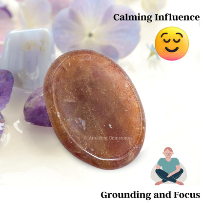 Amazing Gemstone Strawberry Quartz Worry Stone, Healing Crystals - Piedra Crystal Fidget for Gift, Meditation, Calming, Relaxation, Stress Relief