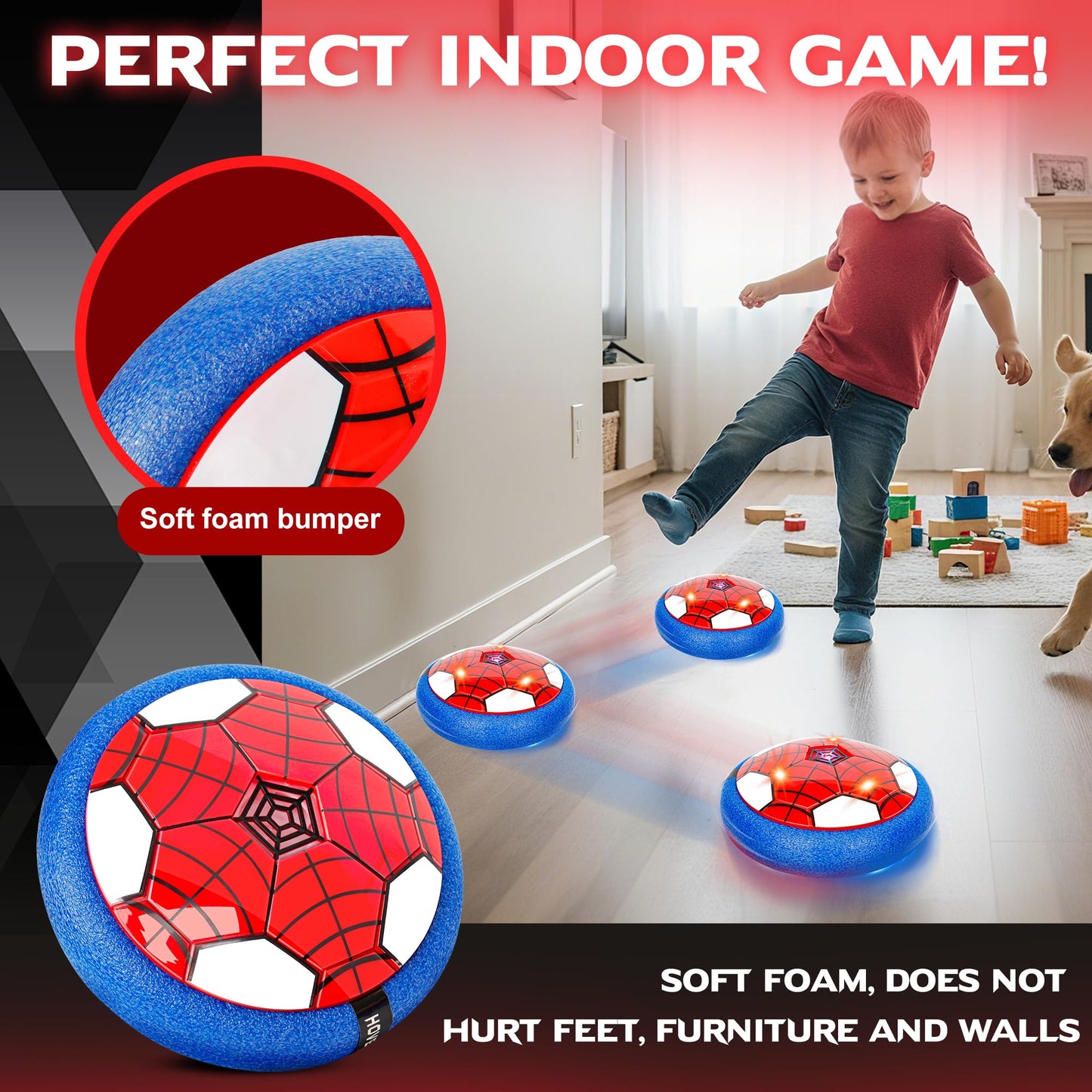 HitToys Hover Soccer Ball Toys Set for Kids, Toddler Hovering Hockey Sets, 3-in-1 Air Floating Soccer Rechargeable Toy with Led Light, Indoor Sports Games Birthday Christmas for Old Boys