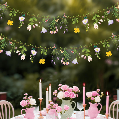 Ghegicu 2PCS Flower Banner Reusable Wildflower Garland Floral for Spring Party Enchanted Garden Theme Picnic Wedding Baby Shower Birthday Tea Party Christmas Valentine's Day Supplies Home Decorations