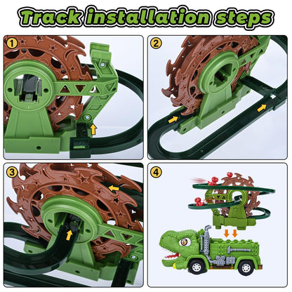 Tyyseis Dinosaur Toys for Kids,2 in 1 Dinosaur Truck Set wiht Nonstop Sliding Baby Dinos On Tracks,Auto Avoids Obstacles Toddlers Crawling Toys,Birthday Gifts with Music Lights for 3 4 5 Year Old Boys