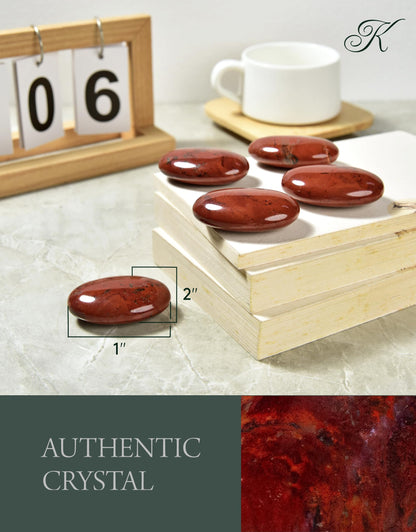 KALIFANO Red Jasper Palm Stone with Healing & Calming Effects - AAA+ High Energy Piedra de Chestnut Jaspe Rojo Reiki Worry Crystal Used for Grounding and Vitality (Information Card Included)