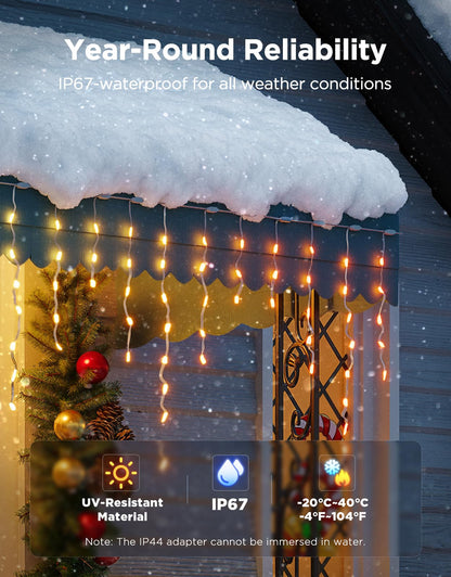 Govee Icicle Lights, Smart RGBIC Christmas Lights for Outside, 33ft with 400 LEDs Icicle Light Outdoor, IP67 Waterproof, Music Sync, Voice Control, 78+ Scene Modes for Christmas Decor