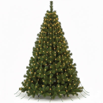 Holiday Bright Lights 8FT Cascade Tree Light with 832 LED Bulbs, Warm White Steady Glow on Green Wire, 16 Strands for Outdoor Decor