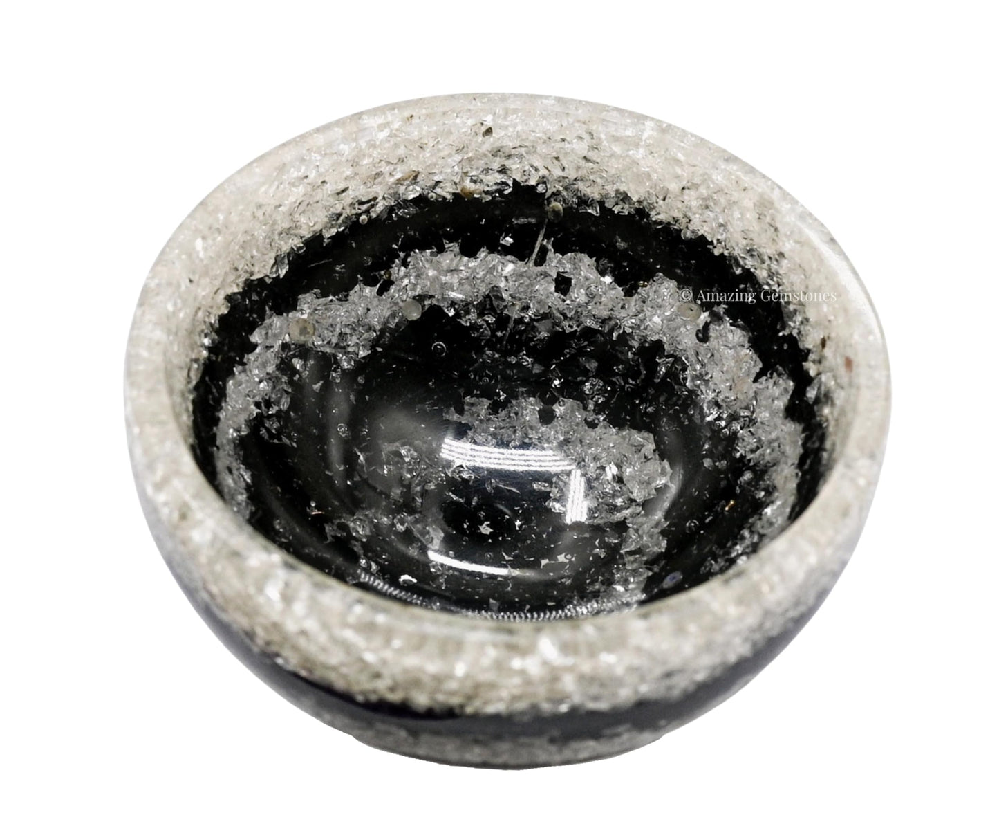 Amazing Gemstone - 2" Orgonite Black Tourmaline & Clear Quartz Crystal Bowl for Meditation, Crystals and Healing Stones Gift and Protection