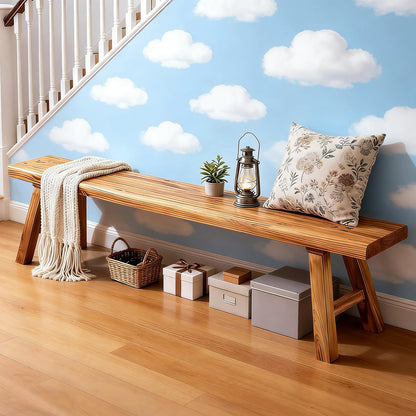 EoVrilyx Farmhouse Indoor Solid Wooden Noodle Bench - Rustic Entry Way Benches Seat,Maximum Load 880IB,Handcraft Finshed for Entryway Bedroom/Living Room/Dining Room