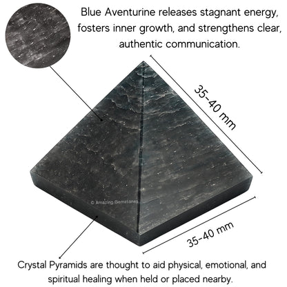 Amazing Gemstone Blue Aventurine Pyramid Crystal Healing Stones - 1.5" Great Pyramid Figurine of Natural Stone Pyramid for Meditation, Reiki, Chakra Balancing and Crystal Pyramids Grid