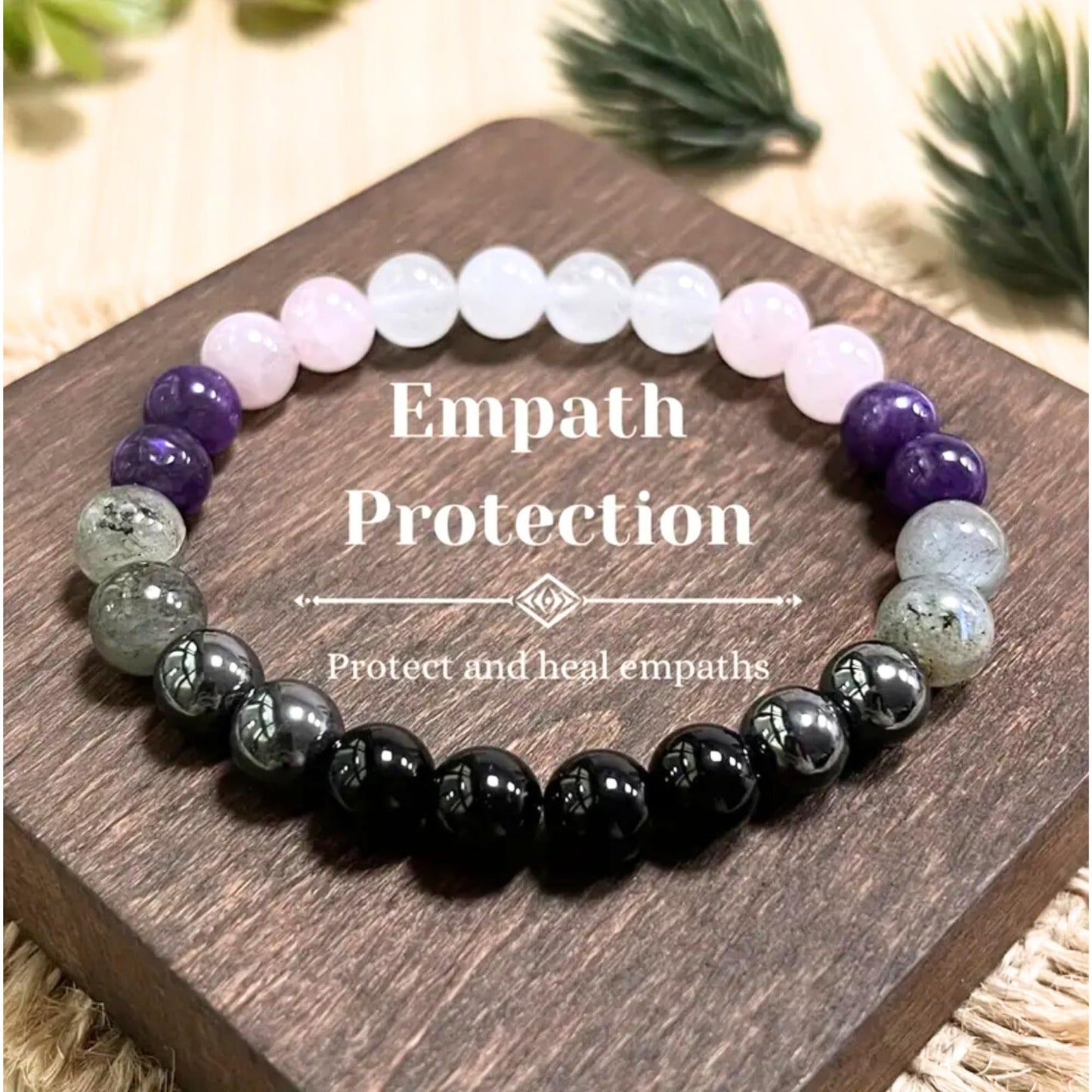 TUQBA Empath Protection Beaded Crystal Bracelet Natural Stone Jewelry Onyx, Amethyst, Labradorite, Rose Quartz, White Jade, Baptism Birthday Healing Christmas, Mothers Days Gifts