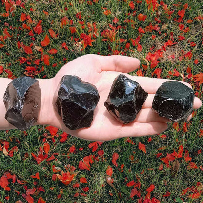 LAIDANLA Black Obsidian 2" Natural Rough Stones Crystal Large Raw Crystals Bulk Healing Gemstones for Reiki Healing Tumbling Fountain Rocks Wire Wrapping Decoration 4PCS 0.55lb