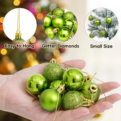 24PCS Christmas Ball Ornaments，1.18 Inch Mini Green Glitter Christmas Balls Xmas Tree Hanging Decorations Decorative Balls for Xmas Tree Outdoor Indoor DIY Craft Party Supplies