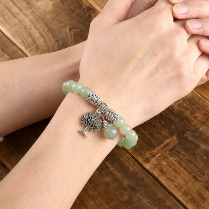 Jovivi 8MM Green Aventurine Natural Gemstone Healing Crystal Tree Life Lucky Charm Stretch Bracelet