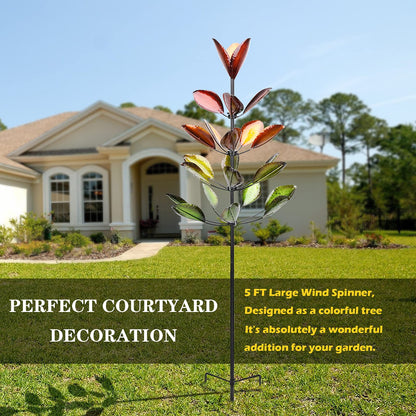 Large Metal Garden Wind Spinner - Kinetic Sculptures 5 FT Windmills Outdoor Metal Wind Spinners for Yard and Garden Wind Spinner Green Tree