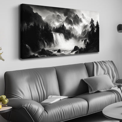 CPKATMT Waterfall Wall Art for Bedroom Black and White Tree Wall Decor for Office Natural Landscape Wall Pictures for Living Room 24 x 48 Inch
