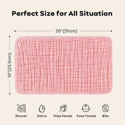Looxii Muslin Burp Cloths Baby Girl 6 Pack - 20" x 10" - Ultra Soft & Absorbent, 6-Layer 100% Cotton for Spit Up & Drool- Gentle Baby Burping Cloth, Newborn Essentials Shower Gift Girl, Gradient Pink
