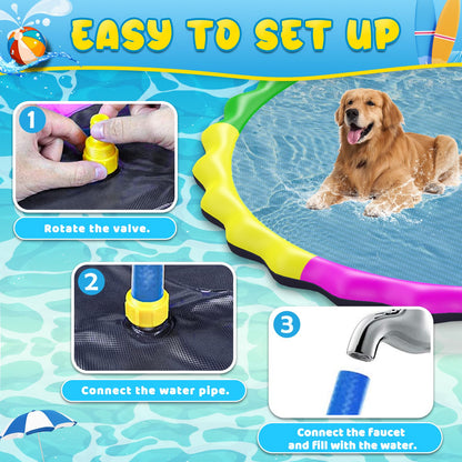 Glowpoint 130” Extra Large Non-Slip Splash Pad for Kids & Dogs, 11FT Outdoor Water Sprinkler Pad, 0.5mm Thickened Tear-Resistant PVC, Kids Water Toy & Dog Pool for Backyard Family Fun