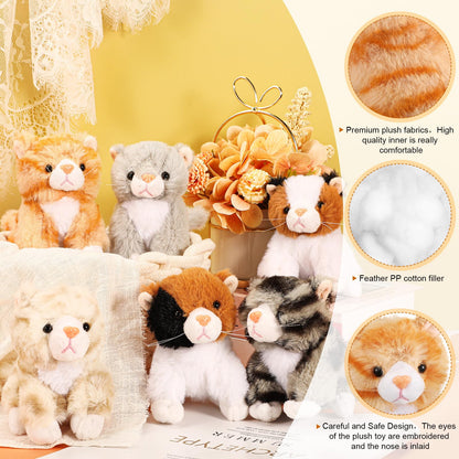 Leitee 16 Pcs Cat Stuffed Animals Bulk Party Favor 5 Inch Kitten Plush Toy Assorted Cute Cat Plush Stuffed Gift Small Fluffy Animal Toy for Birthday Adopt Pet Classroom Party Favor(Lovely Style)