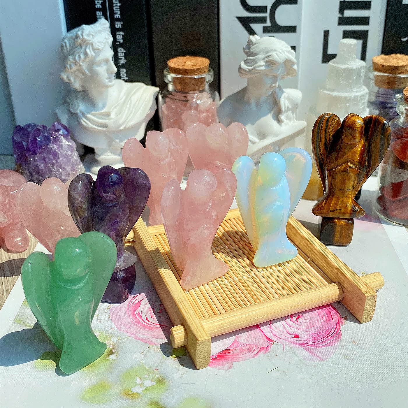 QINJIEJIE Opalite Angel Moonstone Crystals Carved Pocket Guardian Angel Polished Statue Peace Angel Figurine Healing Crystal Gift Meditation Protect Cute Decor Love Gift