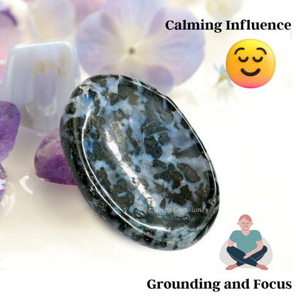 Amazing Gemstone Indigo Gabbro Worry Stone Crystals and Healing Stones - Stones for Stress Relief - Piedra Crystal Fidget for Meditation, Relaxation - Unique Stocking Stuffers and Birthday Gift