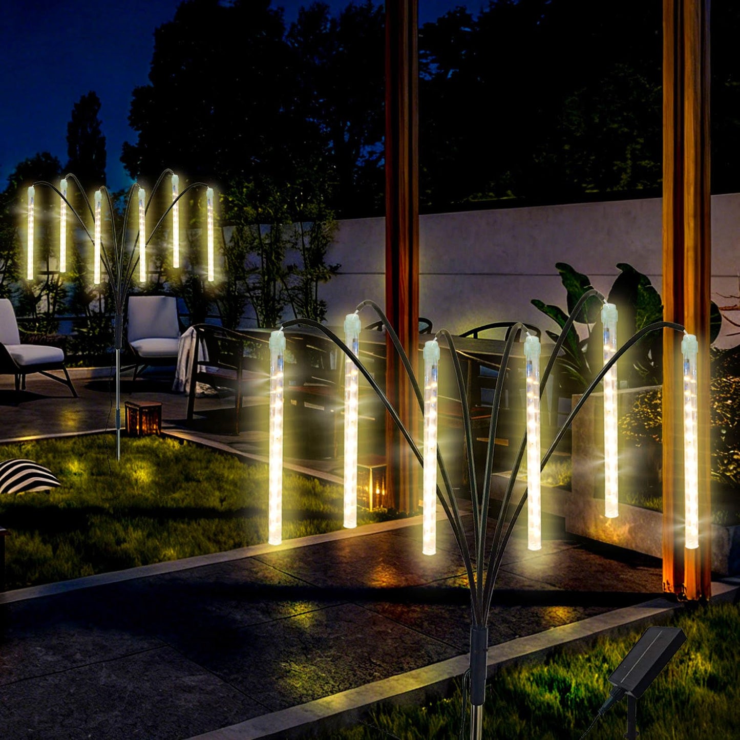 Trunfiste Garden Decor Outdoor Solar Meteor Shower Lights 2Pack 288LED,46" Whimsical Solar Garden Lights with 12 Brighter Tubes,Solar Twinkle Lights Outside for Garden Yard Path Porch Patio Lawn Decor