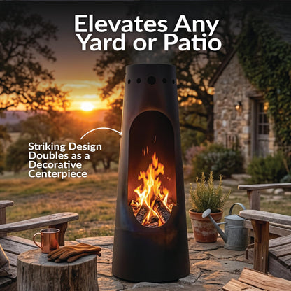 Sunnydaze Santa Fe 50-Inch Chiminea Outdoor Fire Pit - Wood-Burning Chiminea Outdoor Fireplace with Wood Grate - Black
