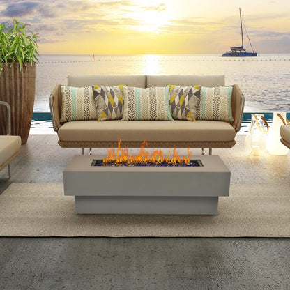 Outdoor Low Profile Fire Table, 48-inch Rectangle Propane Gas Fire Pit Table, 50,000 BTU Modern Firepit w/Lid, Glass Rocks, Cover, Pre-Attached 10ft Propane Hose, Flint Gray