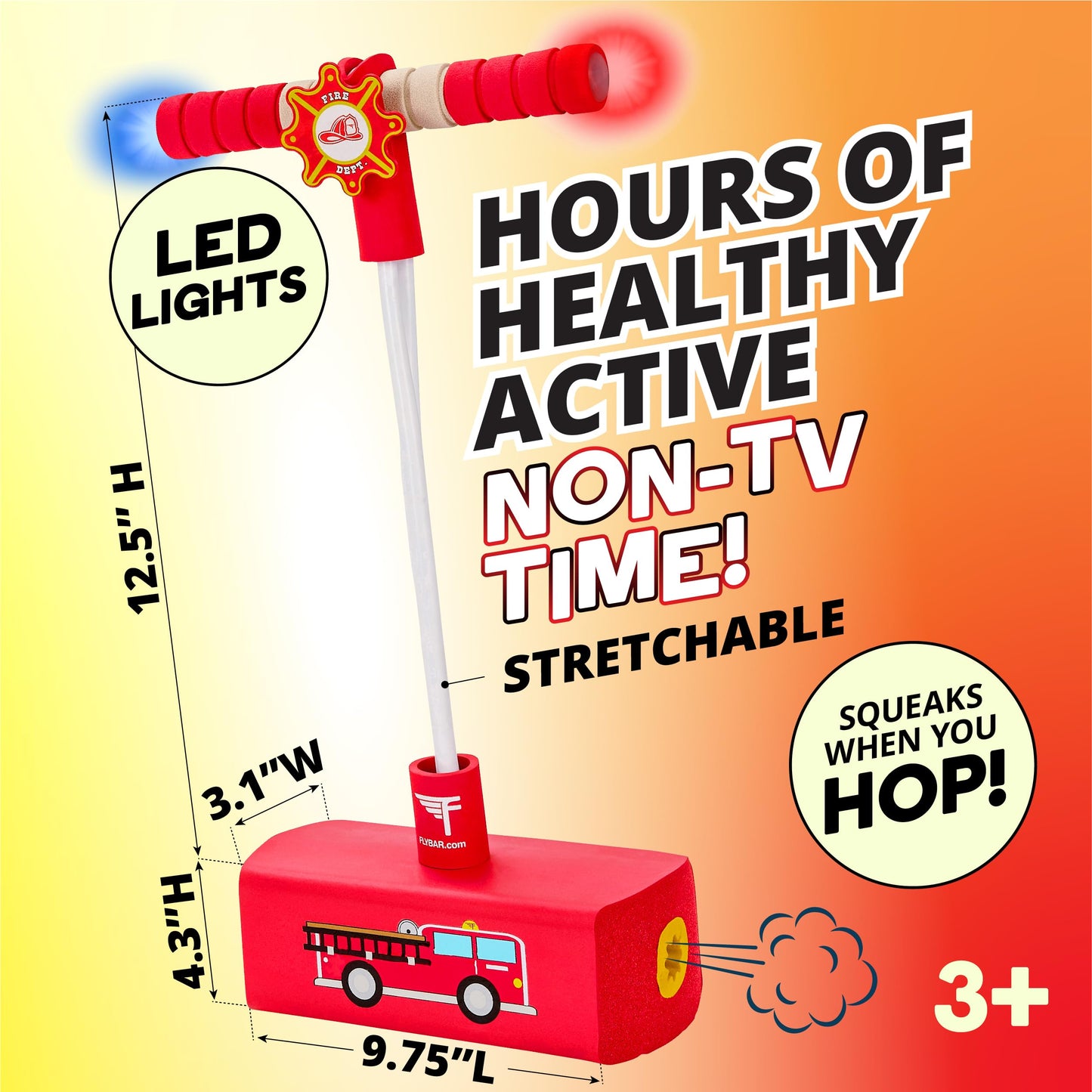 Flybar My First Foam Pogo Jumper for Kids Fun and Safe Pogo Stick for Toddlers, Durable Foam and Bungee Jumper for Ages 3 and up, Supports up to 250lbs (Red Fire)