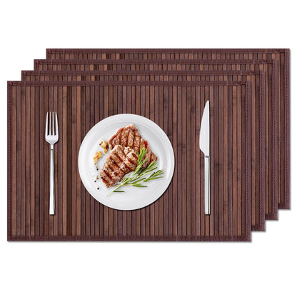 BMBOEUII Bamboo Placemats Set of 4, Dining Table Placemats Heat-Resistant, Durable and Sturdy, Wooden Square Placemats for Kitchen, Table Protection, Dining Room (4pc)