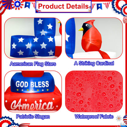 OurWarm 8FT 4th of July Inflatables, Memorial Day Inflatables Outdoor Decorations Blow Up Cross with Cardinal American Flag Built-in LEDs & Blower, Patriotic Inflatable for Lawn Independence Day Decor