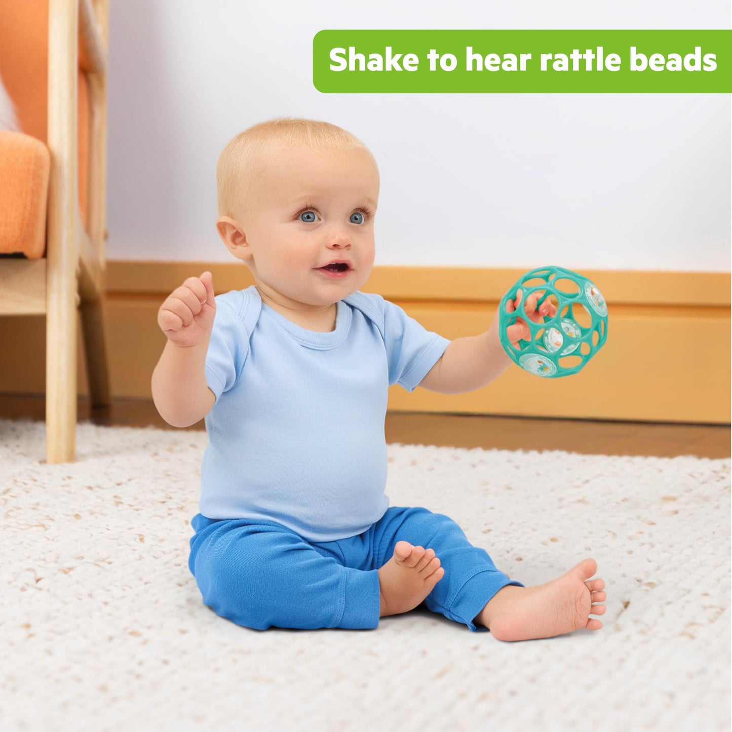 Bright Starts Oball Easy-Grasp Rattle BPA-Free Infant Toy in Teal, Age Newborn and up, 4 Inches