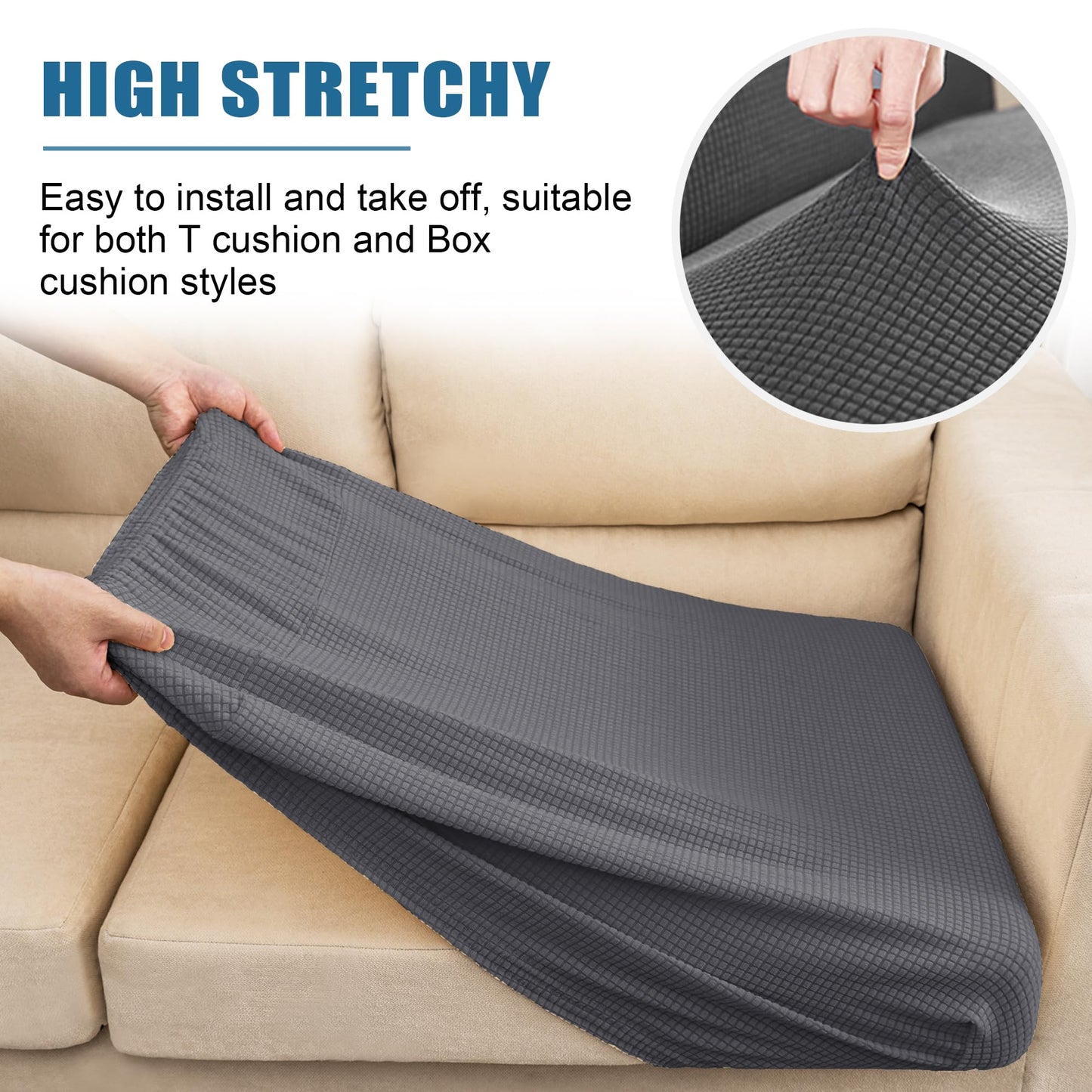 NC HOME Water-Repellent Sofa Cushion Covers Jacquard High Stretch Fabric Furniture Protector for Living Room, Washable Sofa Seat Slipcover, 1 Seater Settee (Chair Cushion, Gray)