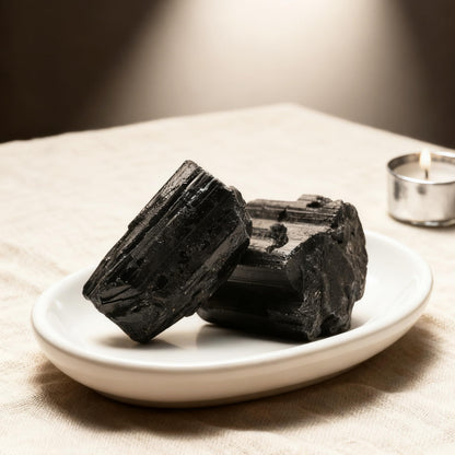 Black Tourmaline Raw Healing Crystals, 1.8"-2.2" Large Size Raw Stones, Natural Black Tourmaline Crystal with Velvet Pouch for Home Decor, Tray, Collection