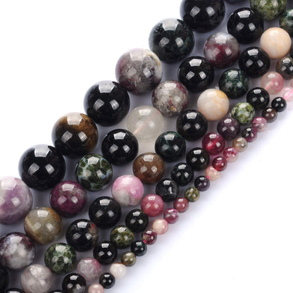 10mm Natural Colourful Tourmaline A Gemstone Round Loose Beads Crystal Stone Bracelet Necklace Accessories Crafts for Jewelry Making DIY,1 Strand 15"