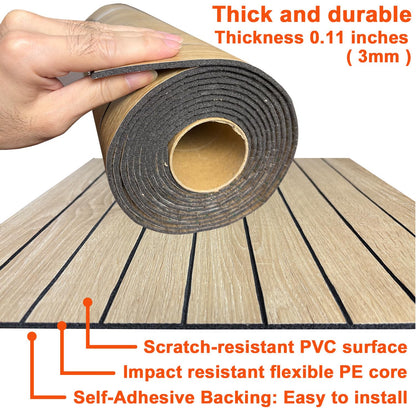 YU LI 3DH Peel and Stick PVC Slat Wall Panel 118"x15.75" Self-Adhesive Thick Faux Oak Wood Grain Wallpaper Panel 3D Soundproof Wall Panels for Walls & Ceilings