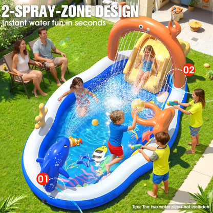 StarOcean 2026 Large Inflatable Play Center,Kiddie Pool with Water Slide&Sprinkler,120''x70"x50''Inflatable Toddler Pool with Slide,BlowUp Water Play for Toldder,Inflatable Water Park for Kid Backyard