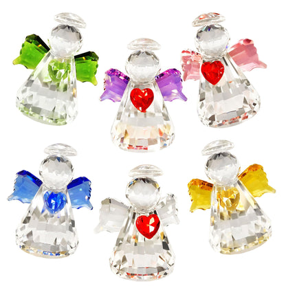 6-Piece Crystal Guardian Angel Figurine Set, 2.5" Handcrafted Glass Angel Ornaments Home Decor, Office Room Tabletop Display Collection Paperweight, for Lover Women Girl Birthday
