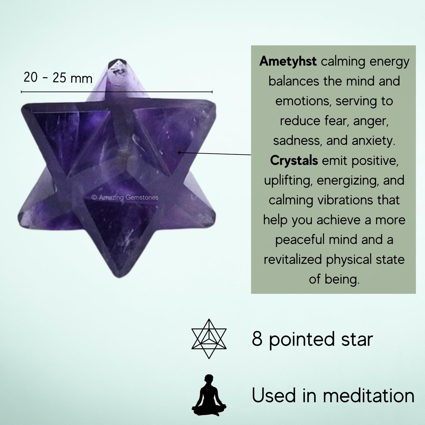 Amazing Gemstone Amethyst Merkaba Crystal - 1 Inches Metaphysical Merkaba Star for Meditation - Energetic Tetrahedron Crystal and Healing Stones for Spiritual Growth and Healing (20-25mm)