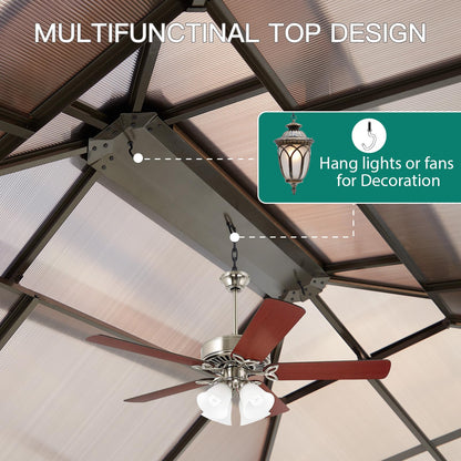 10x12 ft Permanent Aluminum Gazebo with Double-Layer PC Roof, Sturdy Metal Pavilion Canopy, All-Weather Outdoor Sunshade Structure with Retractable Curtains for Patio, Backyard, Garden, Deck
