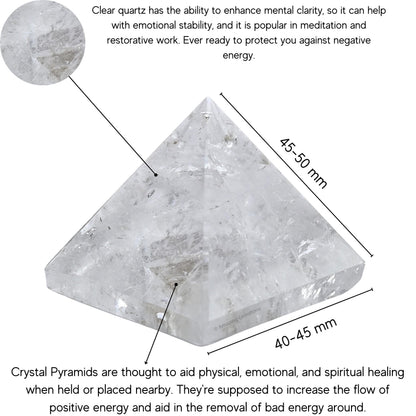Amazing Gemstone Clear Quartz Pyramid Crystal Healing Stones - 2" Great Pyramid Figurine of Natural Stone Pyramid for Meditation, Reiki, Chakra Balancing and Crystal Pyramids Grid