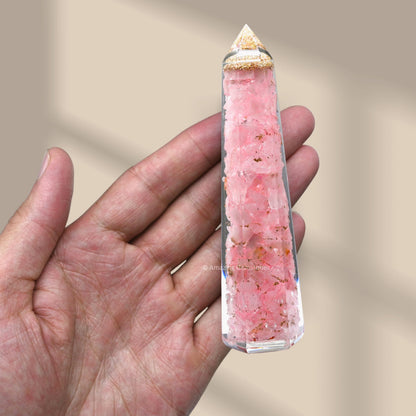 Amazing Gemstone Rose Quartz Orgonite Orgone Crystal Towers - Large 4.5" Orgonite Crystal Wand Obelisk Tower Point for Meditation, Crystals and Healing Stones Gift and Protection