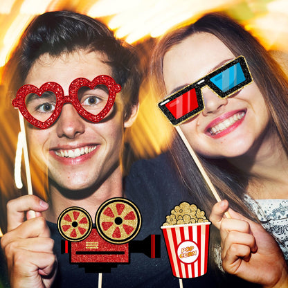 Movie Night Supplies Photo Booth Props Hollywood Photobooth Props for Movie Theater Themed Red Carpet Birthday Party Favors Supplies
