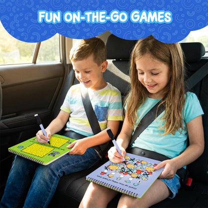 Travel Reusable Activity Books- 2 Pack - Travel Games for Kids, Roads Trip Car Games & Activities Must Haves Essentials, Airplane Activities for Kids, Includes 20+ Learning Games in Each Book