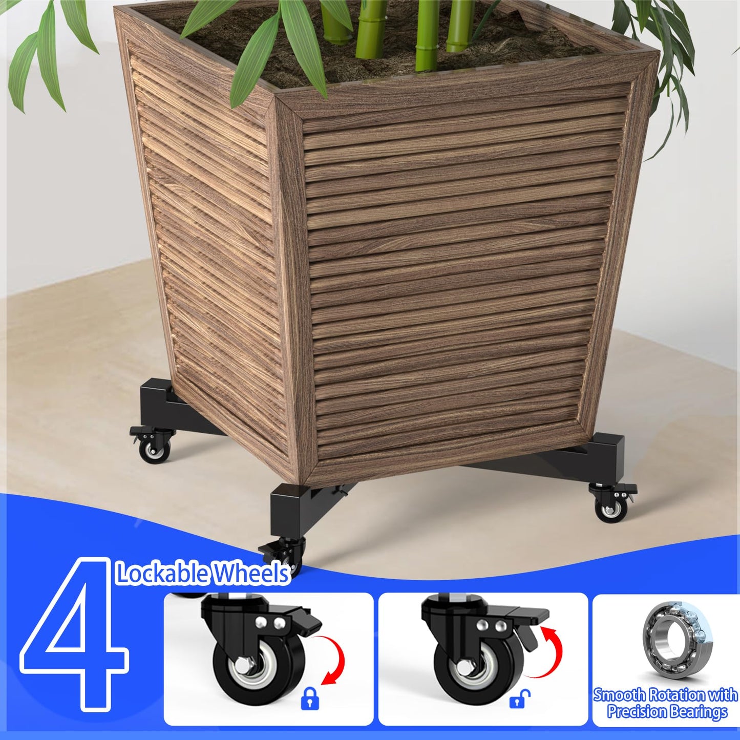 Plant Caddy With Wheels, 21" to 30" Heavy Duty Rolling Plant Dolly, Metal Plant Stand With 4 Lockable Caster Wheels, For Indoor Outdoor Large Pots Planter, Holds Up to 500 Lbs, Black Moving Dolly