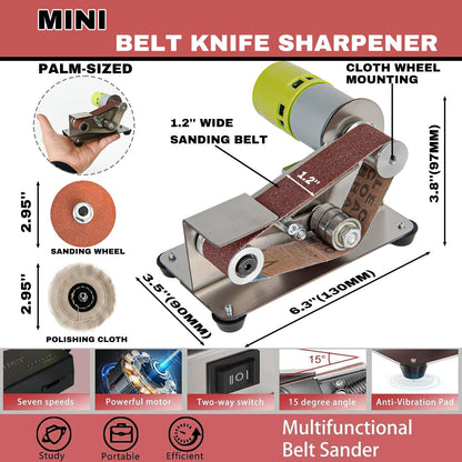 Mini Belt Sander, 7 Adjustable Speed Electric Knife Sharpener, 15 Degree Belt Grinder, Power Belt Sander for Metal Working and Woodworking