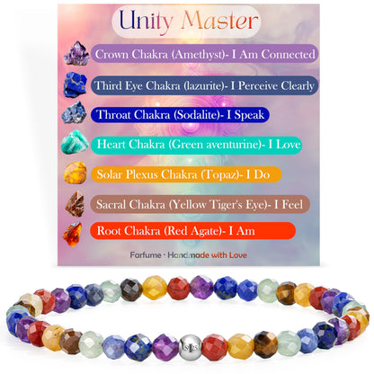 Farfume Chakra - Balance & Harmony - Beaded Bracelets for Women,Handmade Natural Stone 4mm Beads 925 Sterling Silver Stretch Bracelets, Chakra Crystal Gemstone Jewelry Gifts