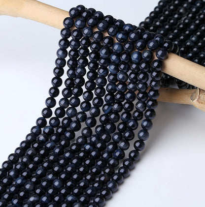 NUKAYAI Sapphire Tiger Eye Beads 60Pcs Natural Crystal Beads 8mm Blue Round Stone Bead Smooth Loose Bead for Bracelet Necklace DIY Earrings Making